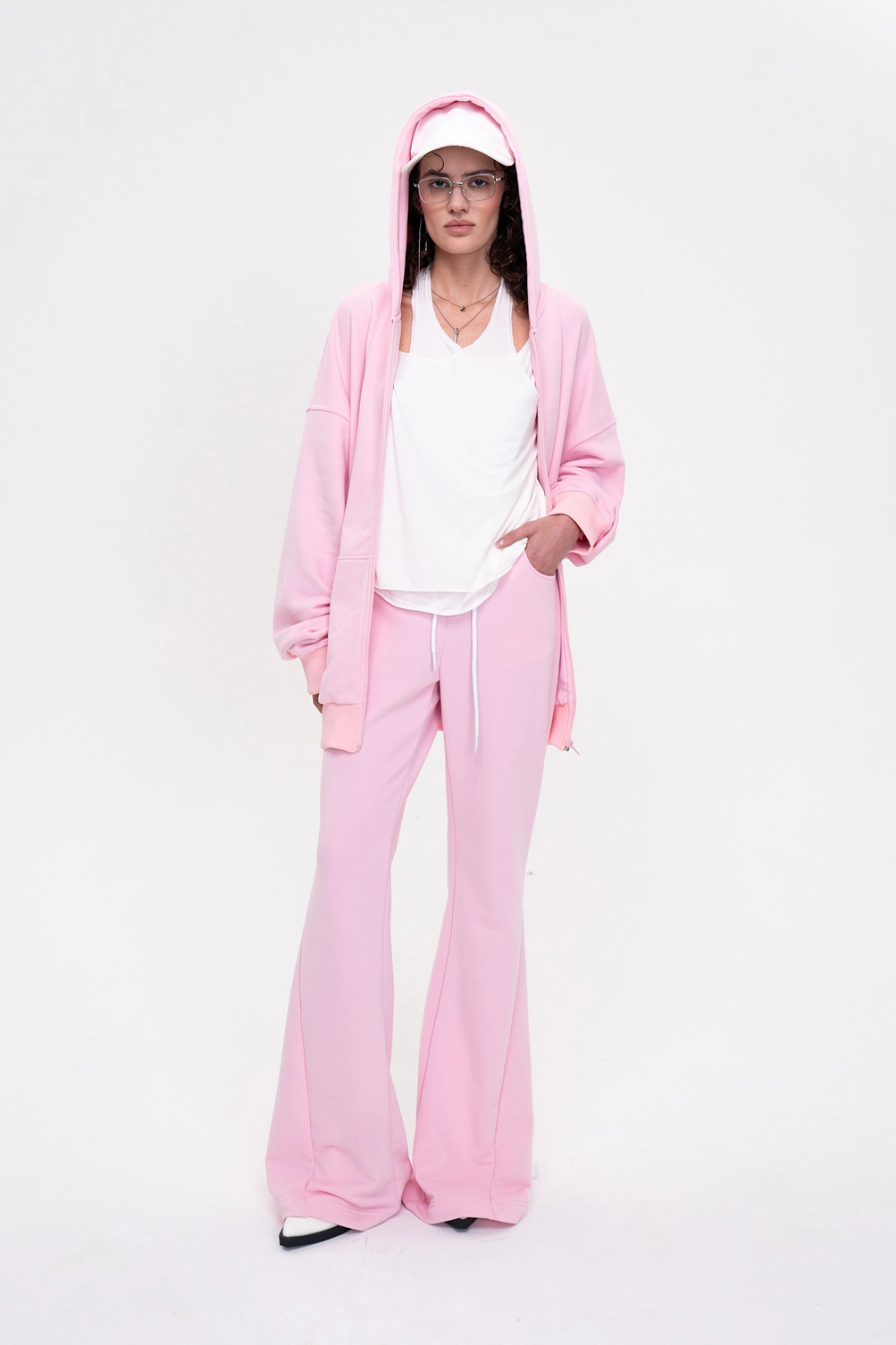 Худи на зипе и брюки клеш из футера