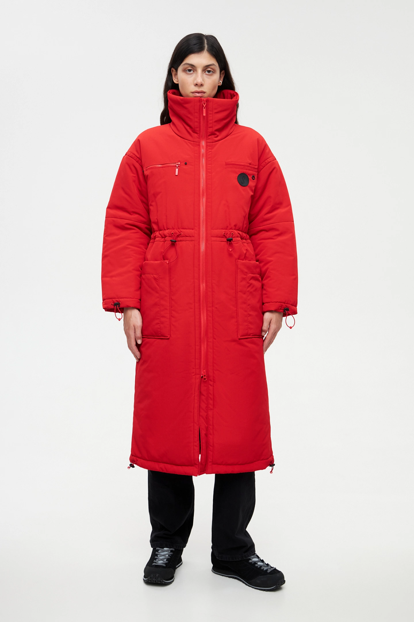 Пальто утепленное с кулисой на талии